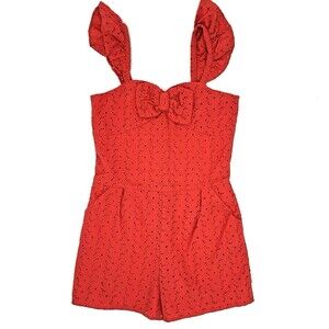 Janie and Jack Red Eyelet Romper Cotton Bow Summer Girls Size 8 Resortwear Vacay